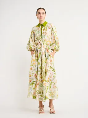 Alemais Ira Twist Front Shirtdress in Lemon/Cream