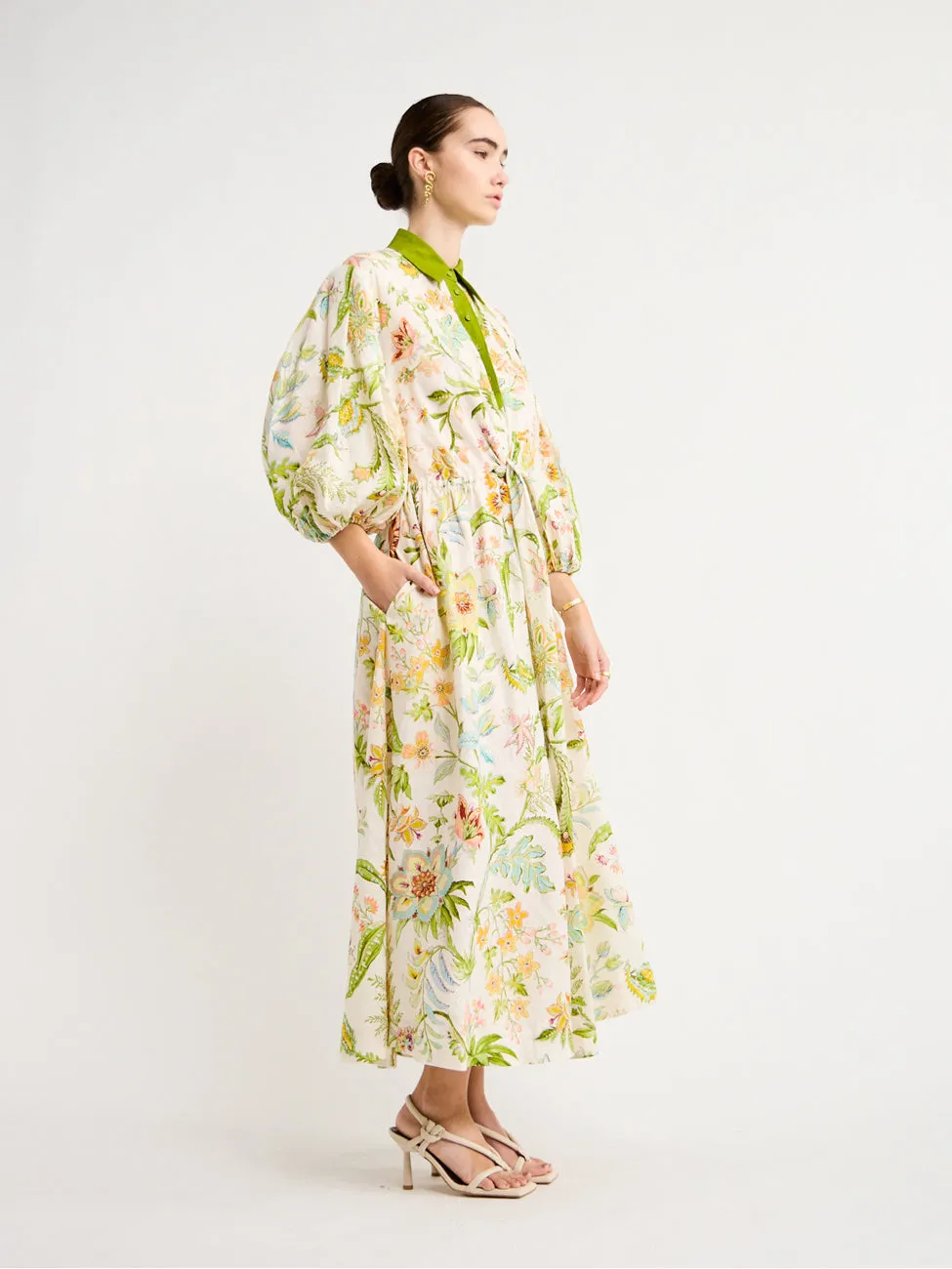 Alemais Ira Twist Front Shirtdress in Lemon/Cream