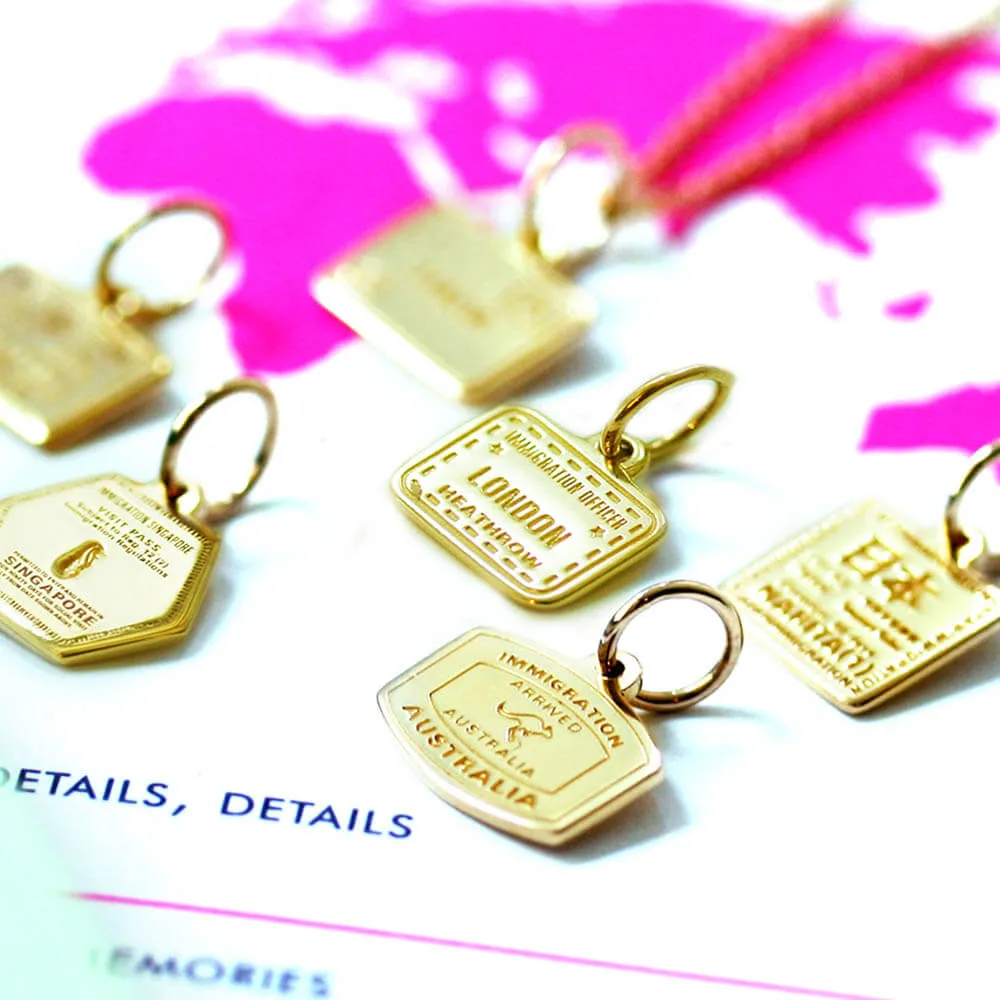 Australia Passport Stamp Charm Solid Gold Mini