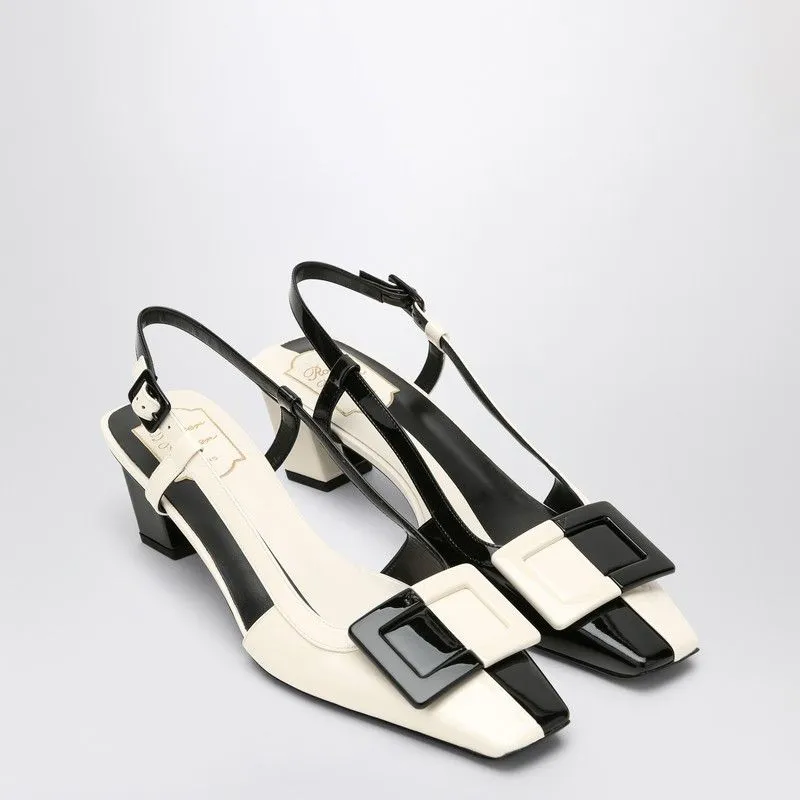 BELLE VIVIER WHITE/BLACK PATENT LEATHER SLINGBACK