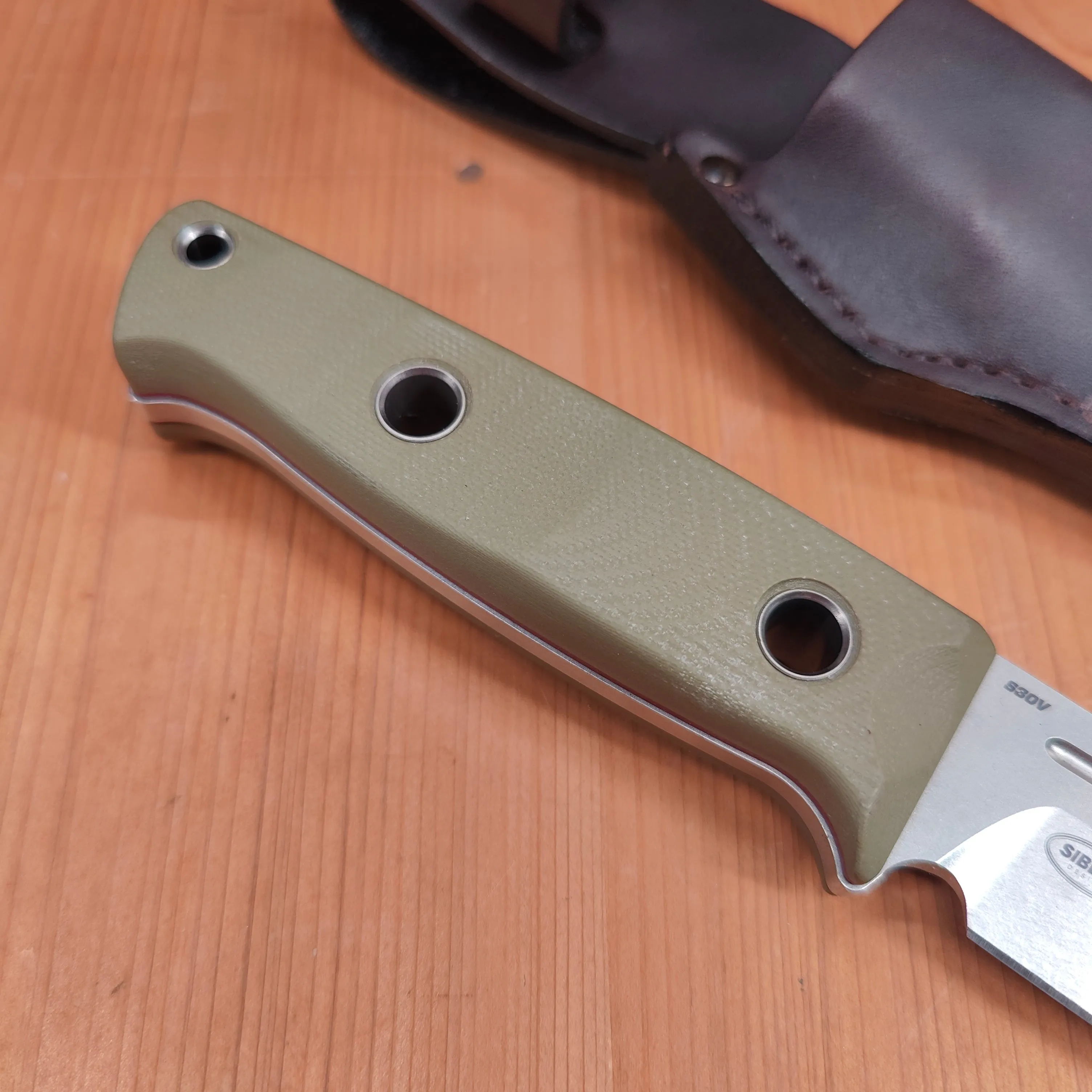 Benchmade 165-1 Mini Bushcrafter 3.4" Drop Point CPM-S30V Fixed Blade OD Green G10 Handle with Leather Sheath