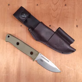 Benchmade 165-1 Mini Bushcrafter 3.4" Drop Point CPM-S30V Fixed Blade OD Green G10 Handle with Leather Sheath