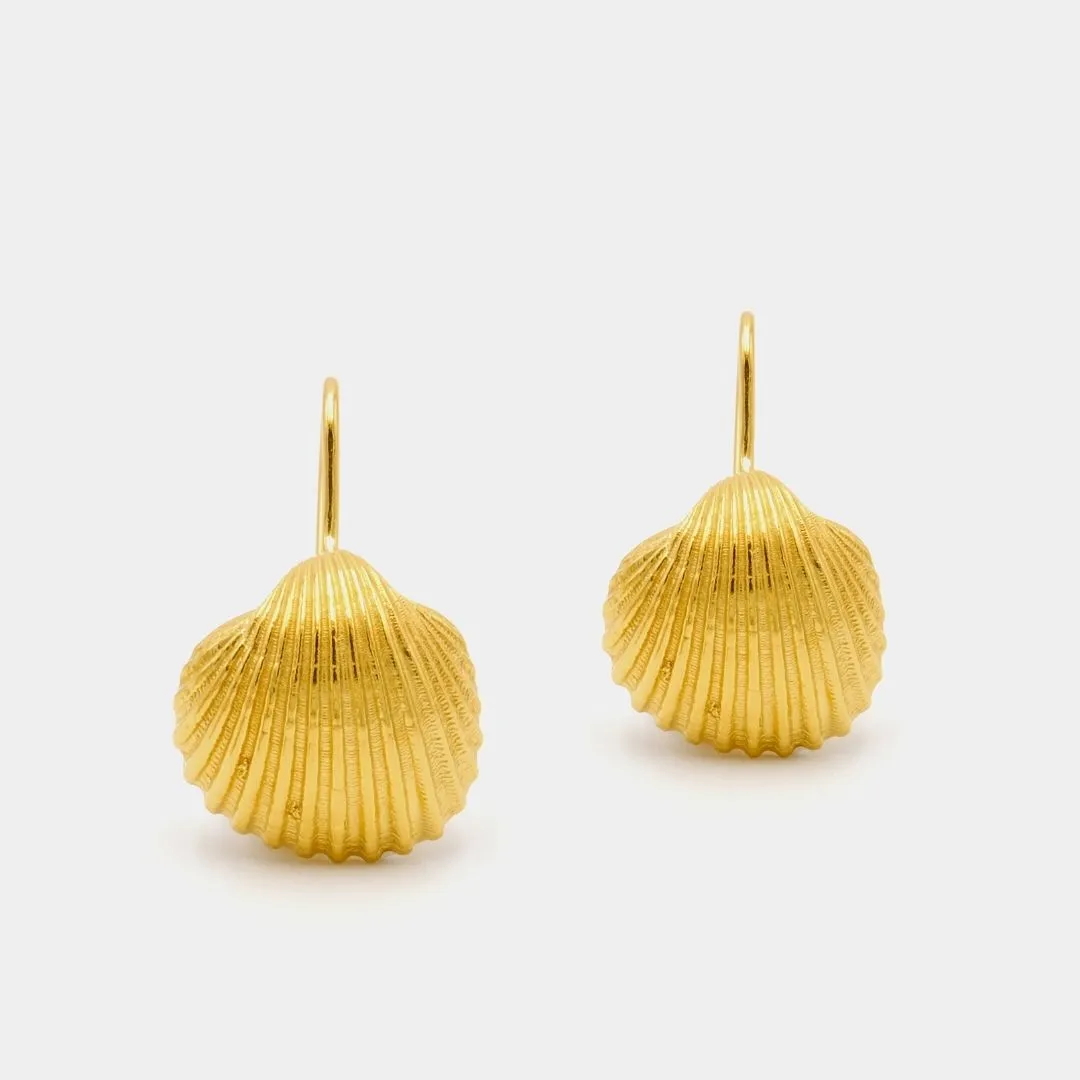 Big oyster - dangly earrings - silver 925 - gold plated