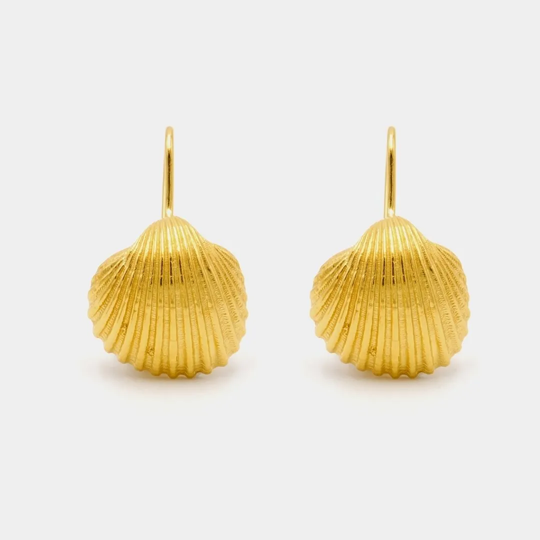 Big oyster - dangly earrings - silver 925 - gold plated