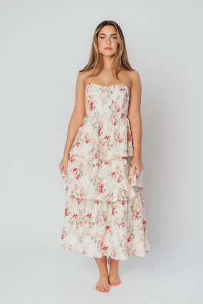 Britney Eyelet Midi Dress in Natural Floral