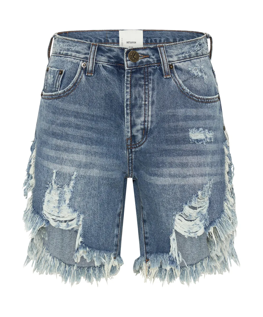 COBAINE FRANKIES HIGH WAIST LONG LENGTH DENIM SHORTS