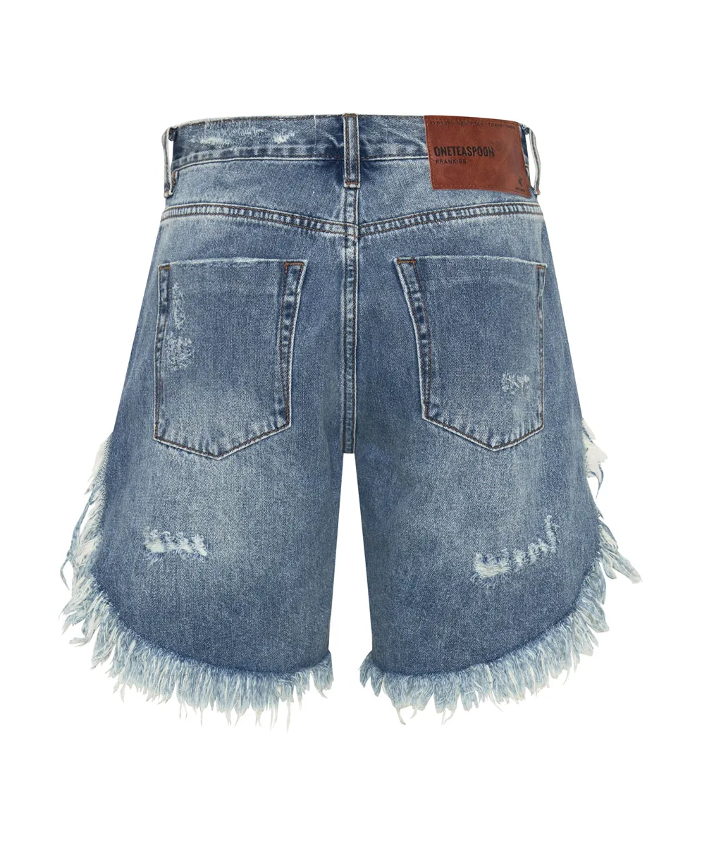 COBAINE FRANKIES HIGH WAIST LONG LENGTH DENIM SHORTS