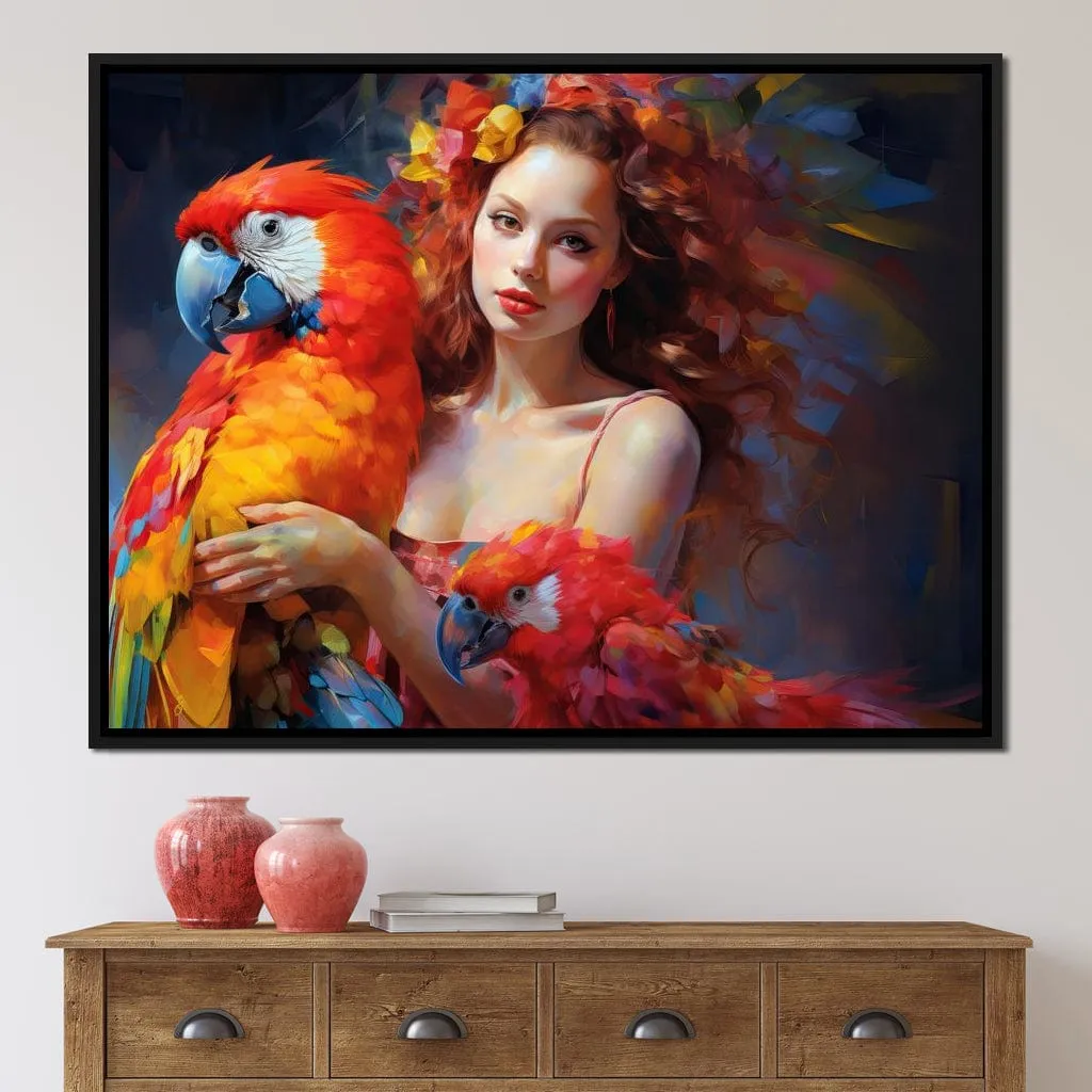 Colorful Clown Girl with Parrot Magic