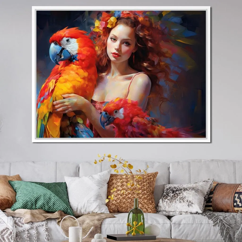 Colorful Clown Girl with Parrot Magic