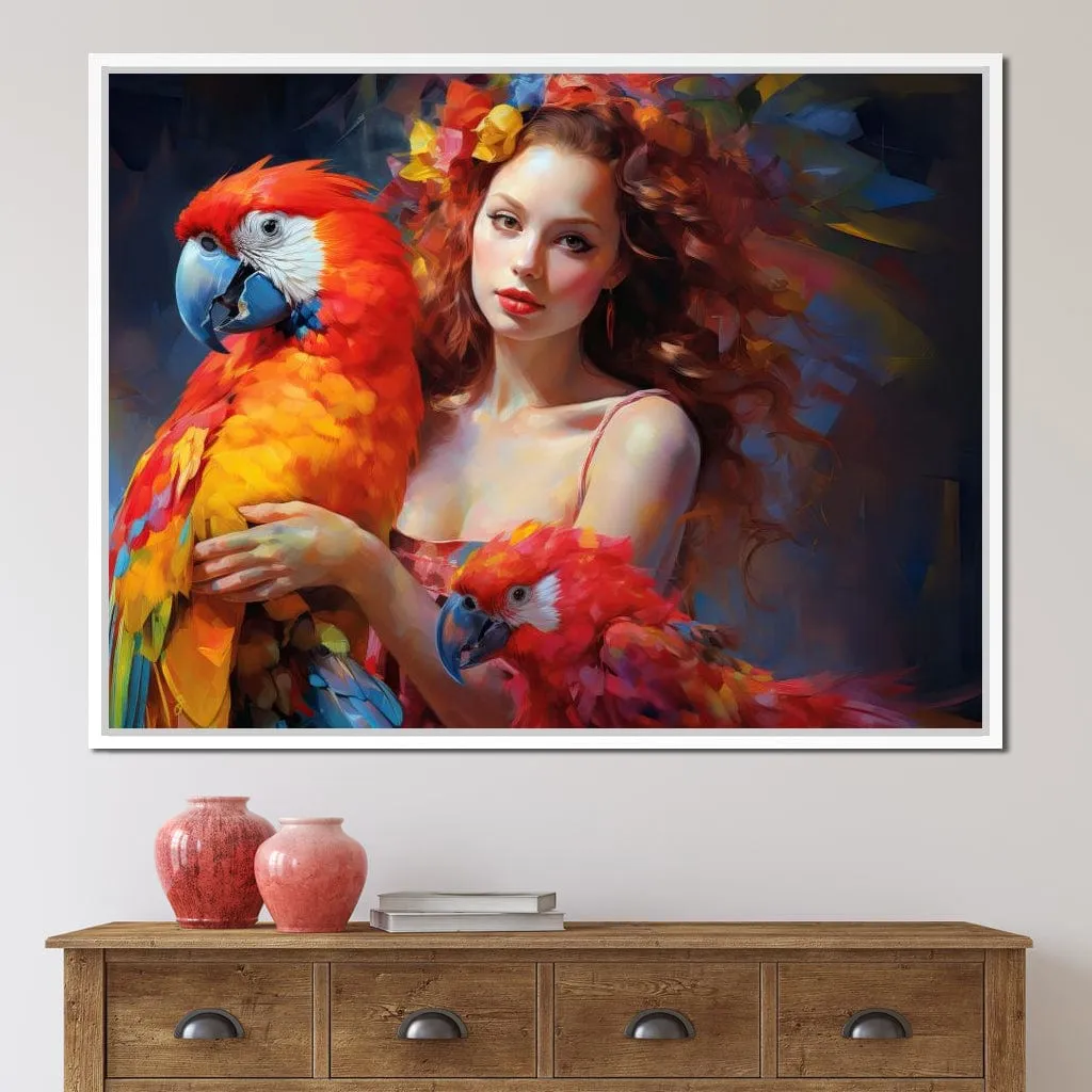 Colorful Clown Girl with Parrot Magic