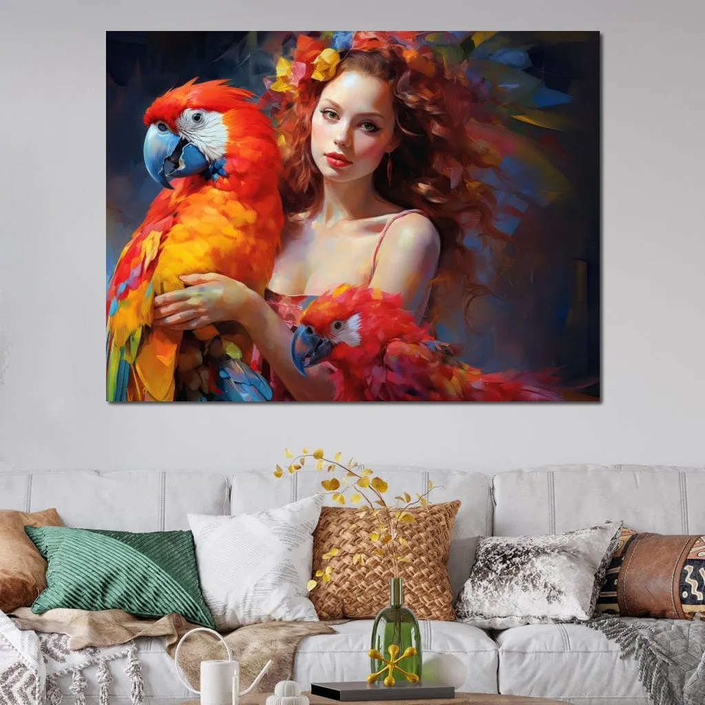 Colorful Clown Girl with Parrot Magic