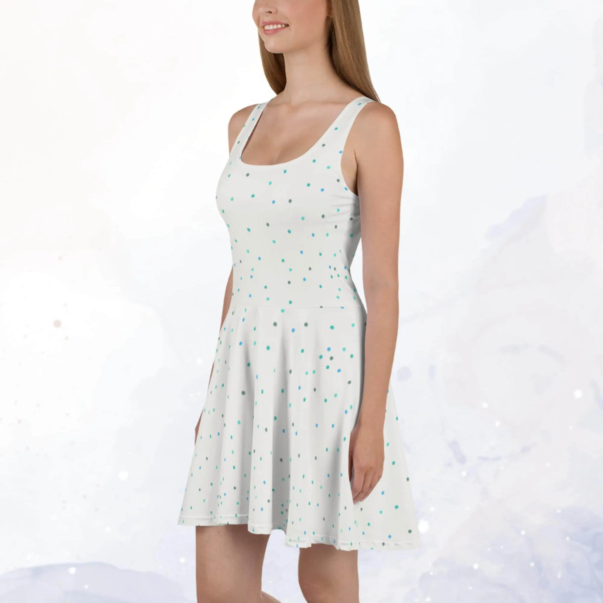 Cream and Blue Polka Dot Tank Top Skater Circle Dress