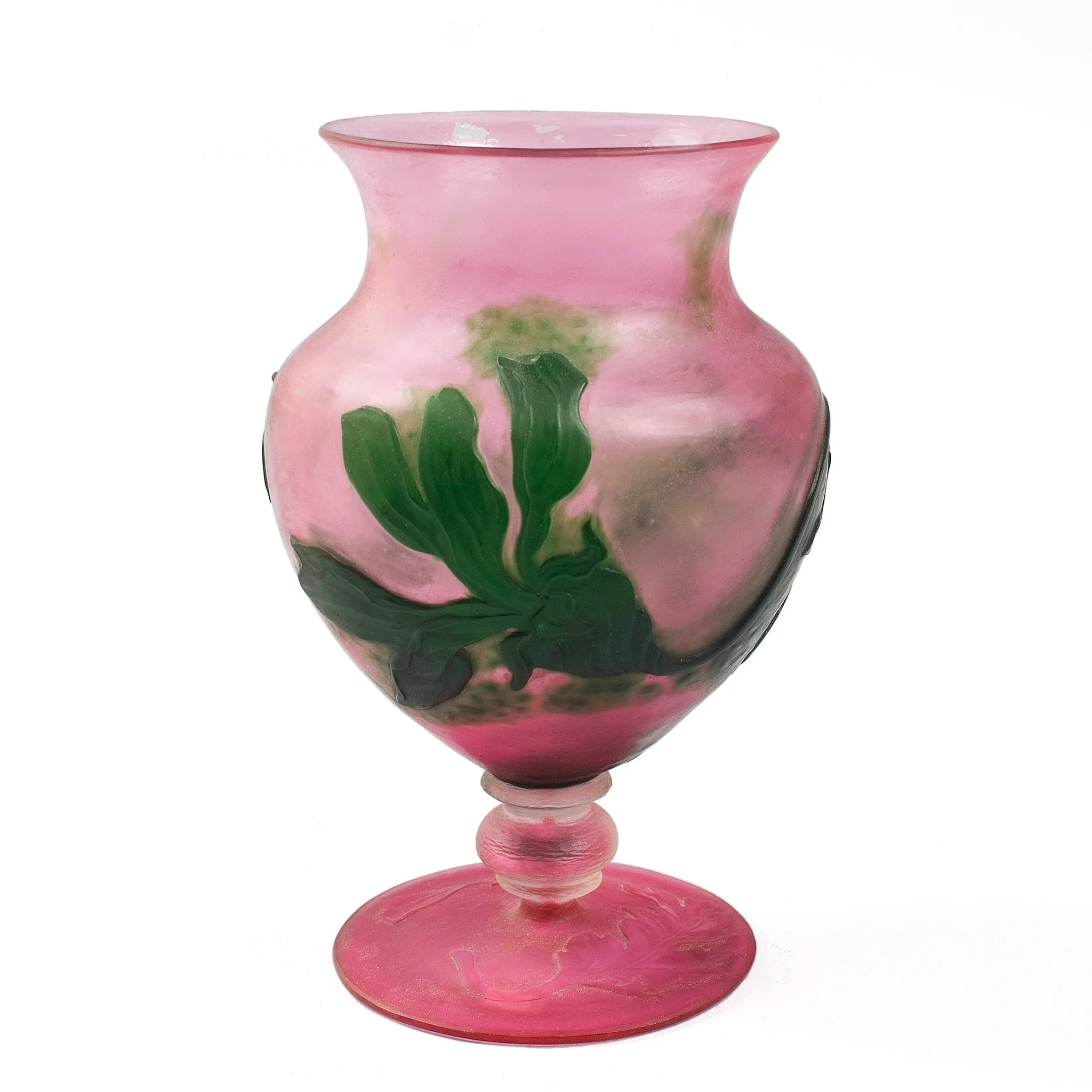 Daum Nancy Wheel-Carved Floral Cameo Glass Vase