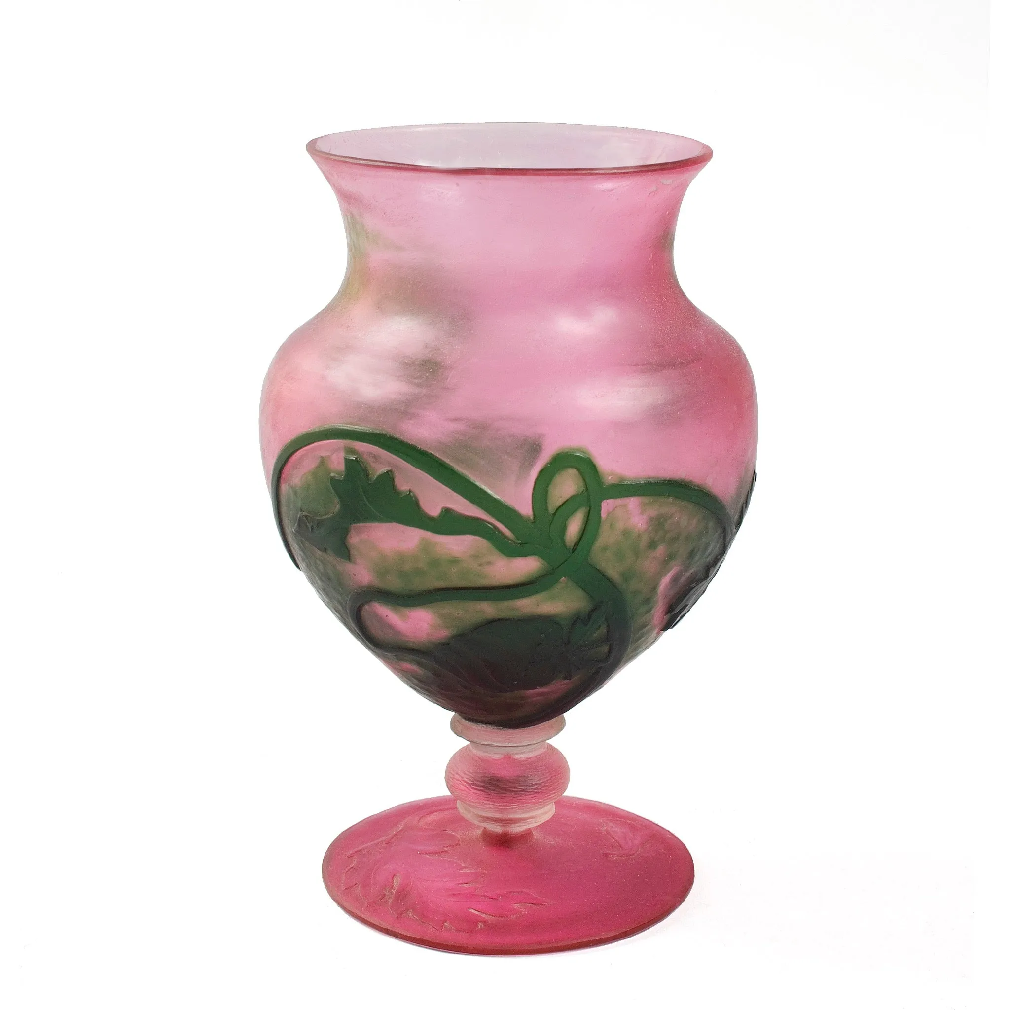 Daum Nancy Wheel-Carved Floral Cameo Glass Vase