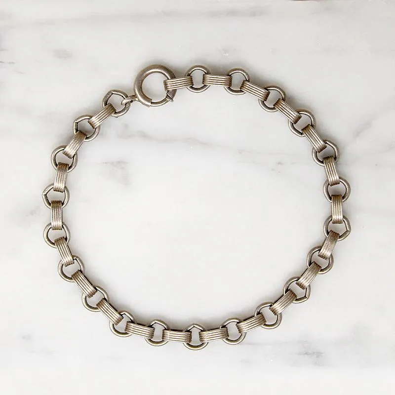 Edgy Ribbed Link Sterling Silver Bracelet