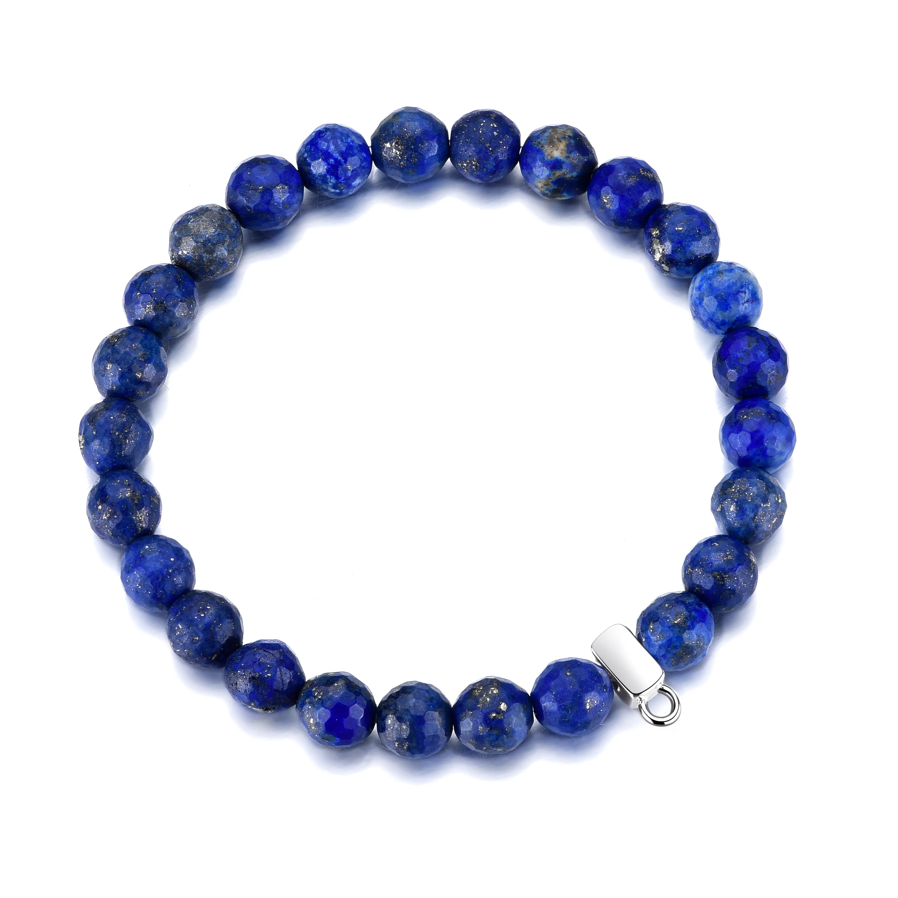 Faceted Lapis Gemstone Stretch Bracelet with Charm Created with Zircondia® Crystals