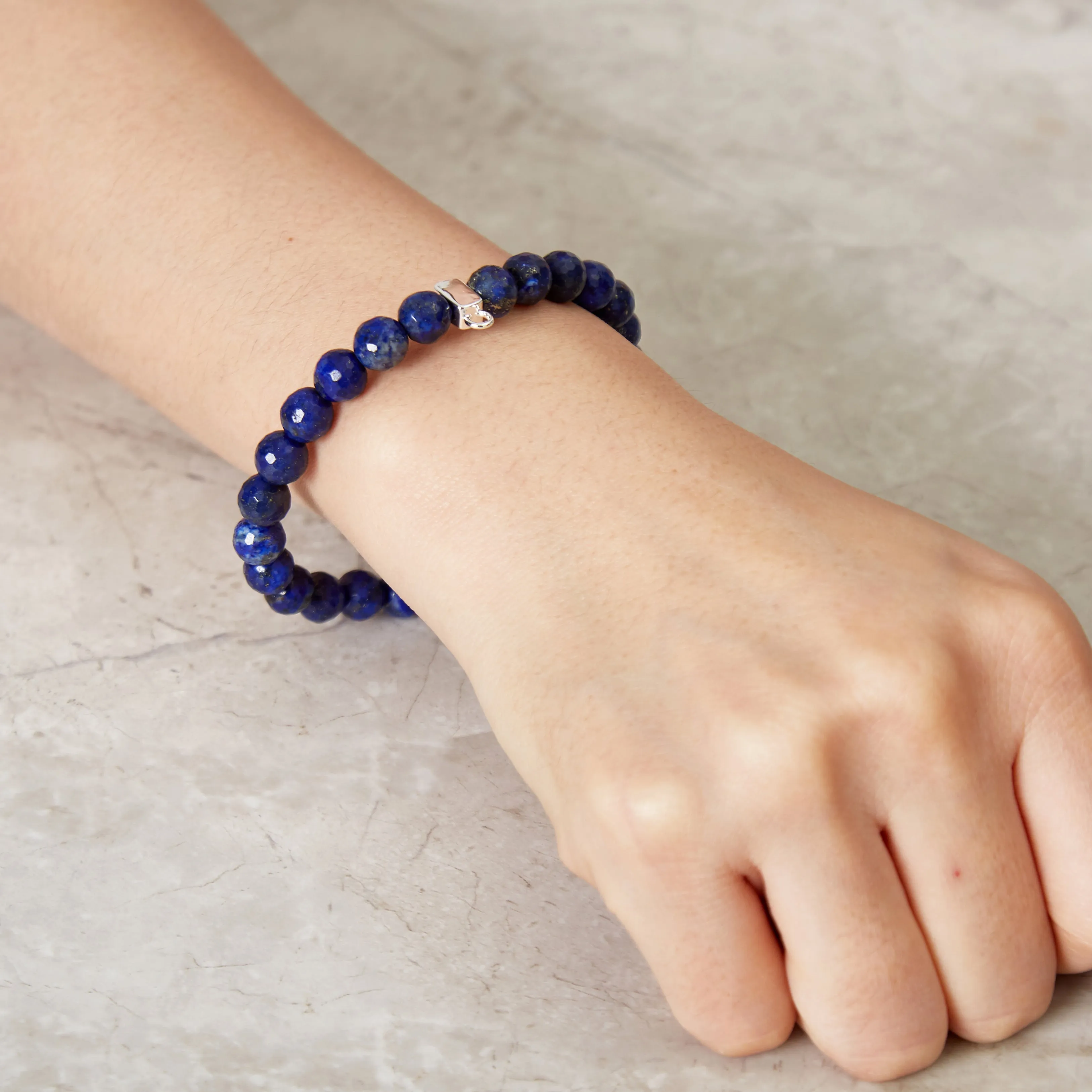 Faceted Lapis Gemstone Stretch Bracelet with Charm Created with Zircondia® Crystals