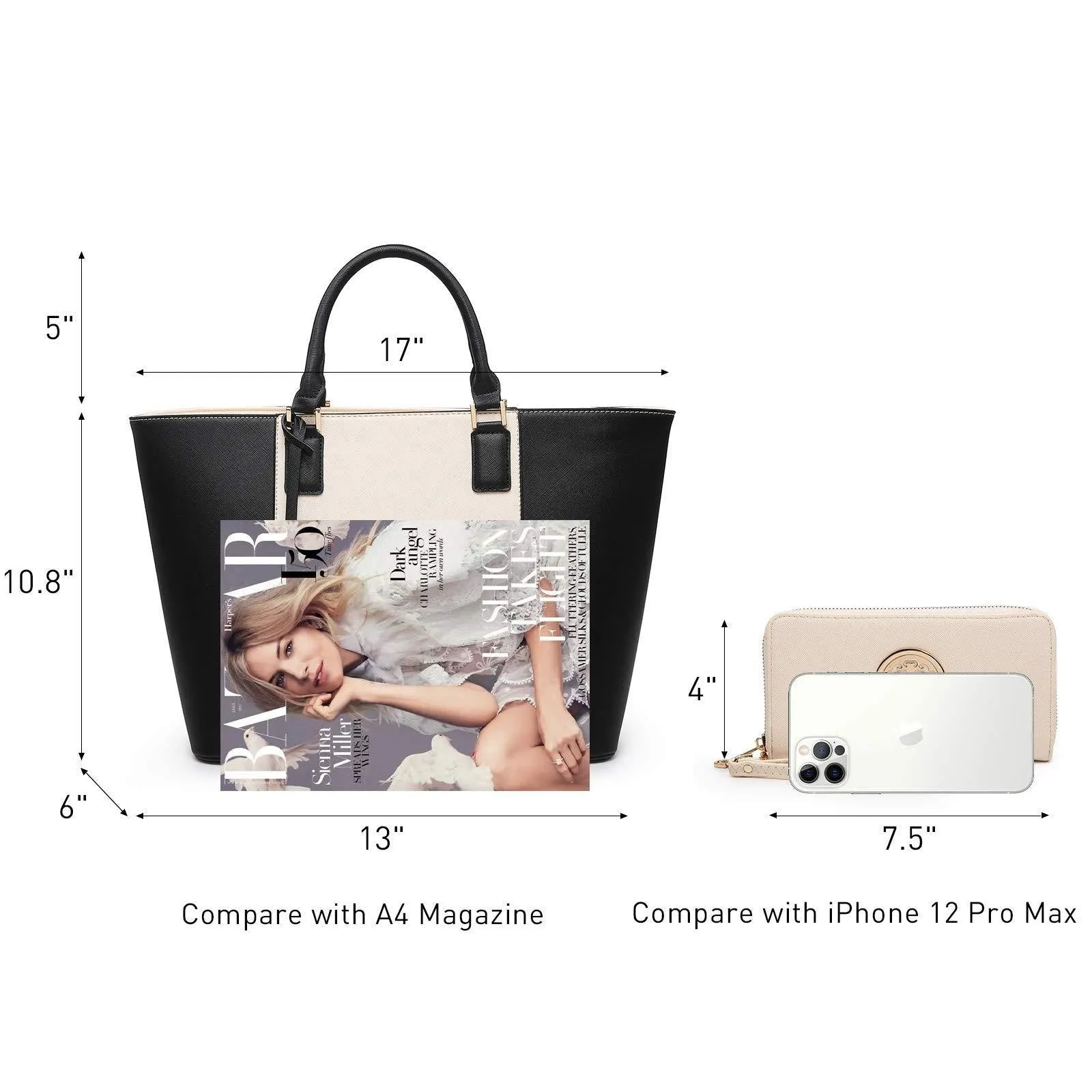 Fashion Stitching Color Large Tote Bag with Matching Wallet Dasein