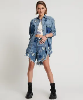 JOHNNY BLUE STAR HIGH WAIST FRANKIES LONG LENGTH DENIM SHORTS