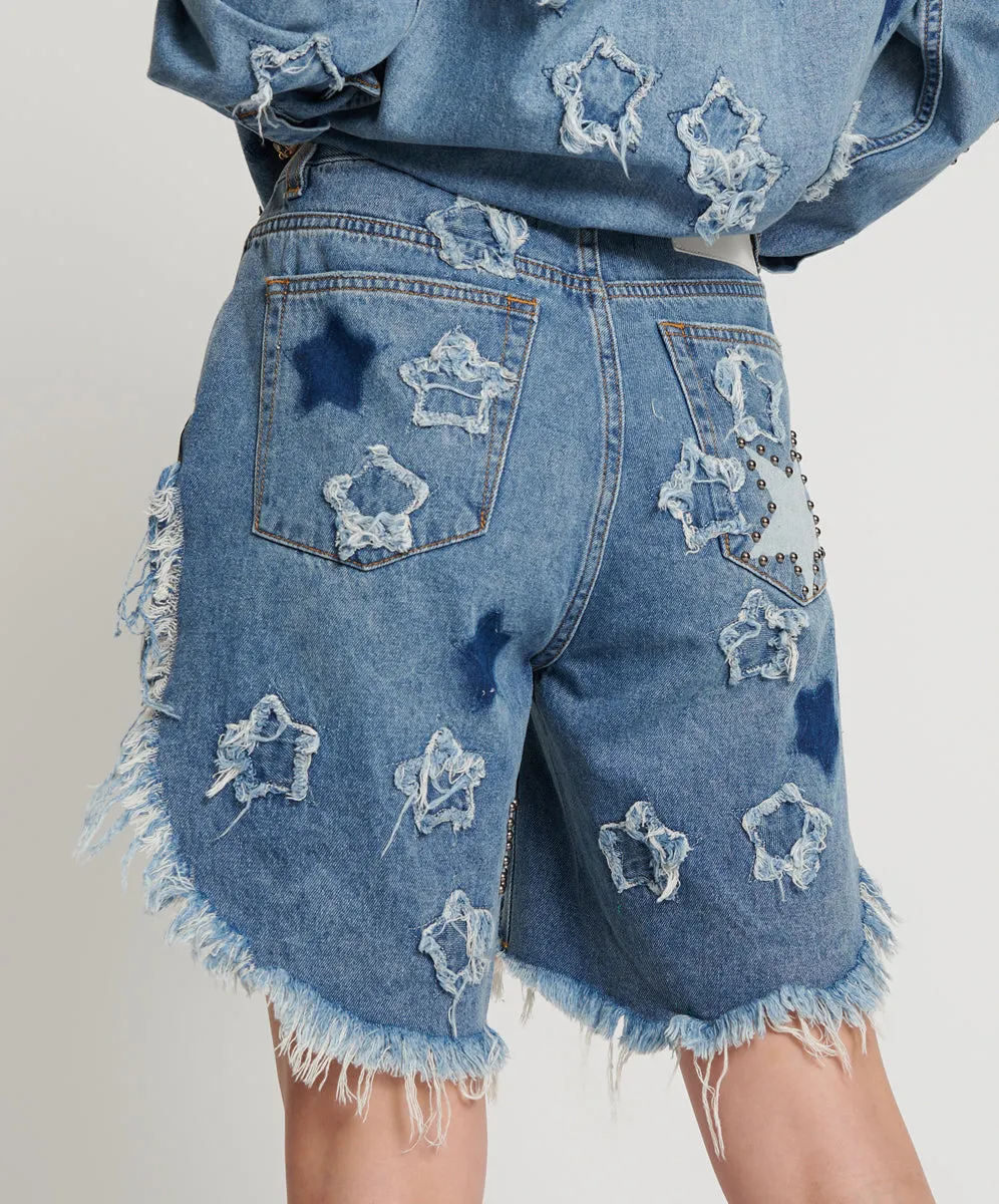 JOHNNY BLUE STAR HIGH WAIST FRANKIES LONG LENGTH DENIM SHORTS