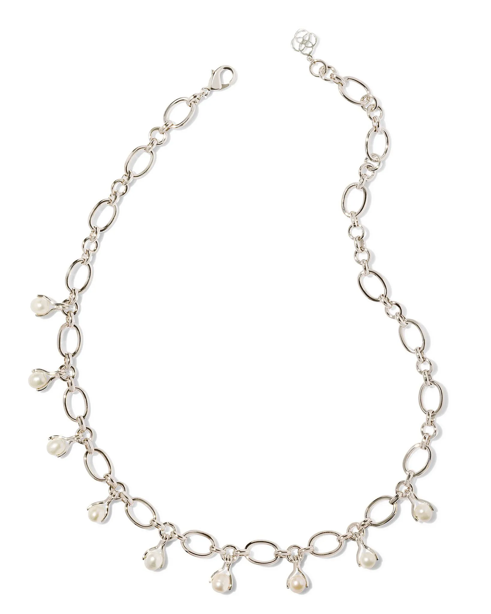 Kendra Scott Ashton Chain Charm Necklace in White Pearl and Rhodium Plated