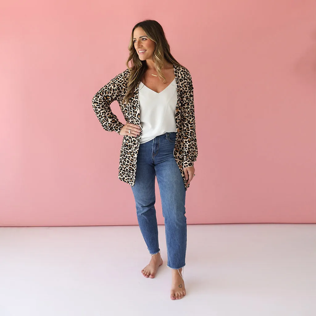 Lana Leopard Tan Women's French Terry Cardigan