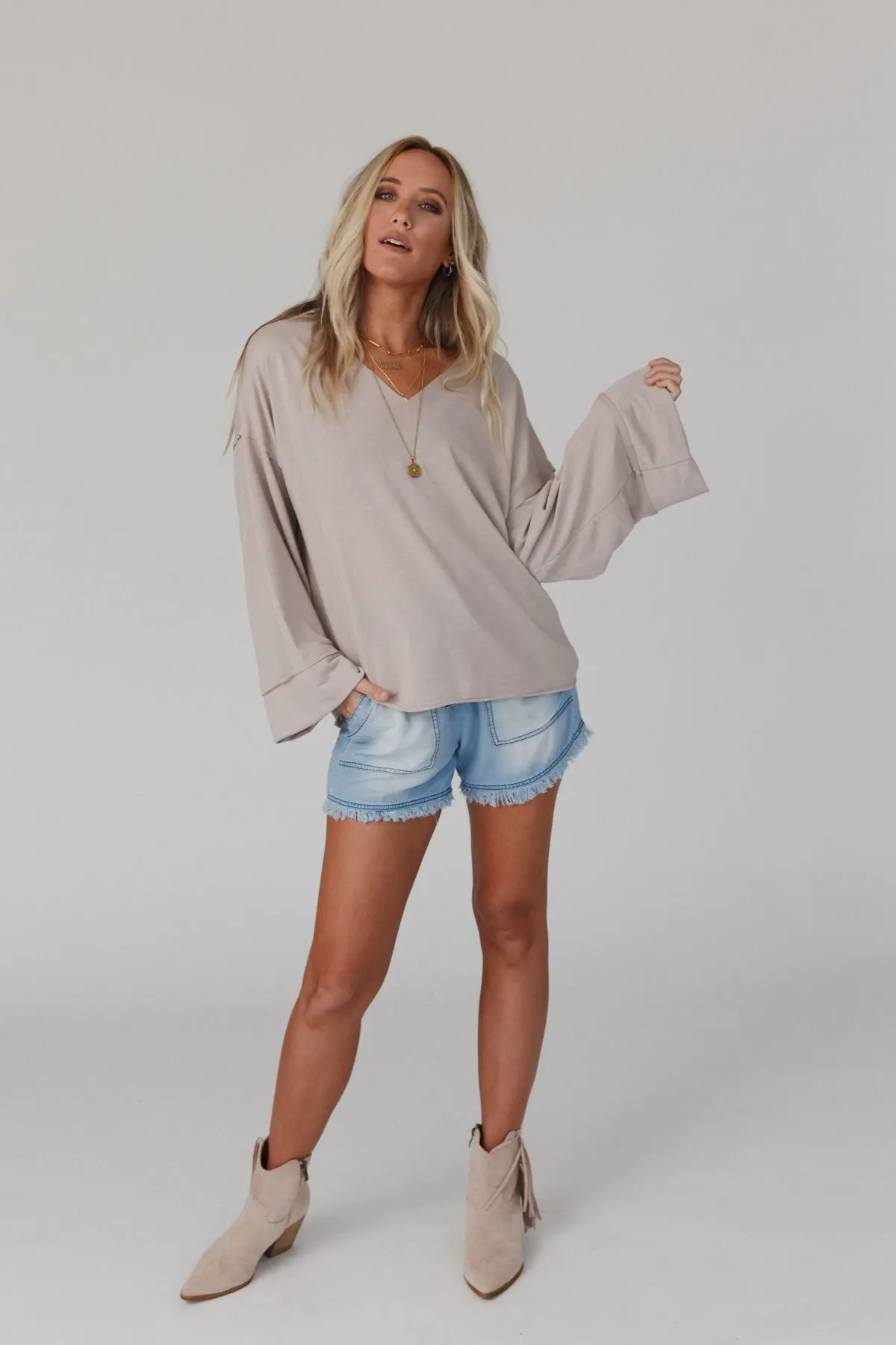 Love It V Neckline Sweater Top - Tan