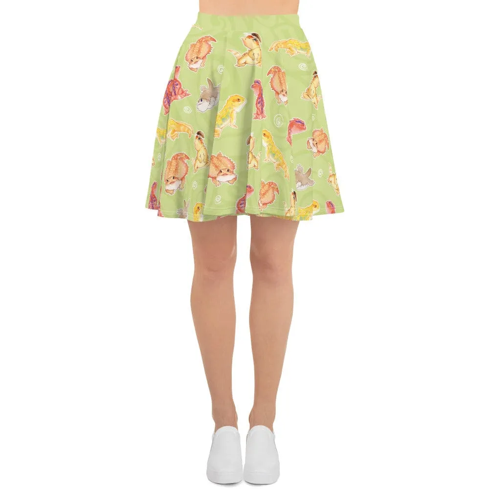 Many Beardies Bearded Dragon Skater Skirt, Cute Reptile Lizard Bottom