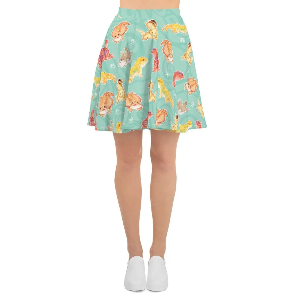 Many Beardies Bearded Dragon Skater Skirt, Cute Reptile Lizard Bottom