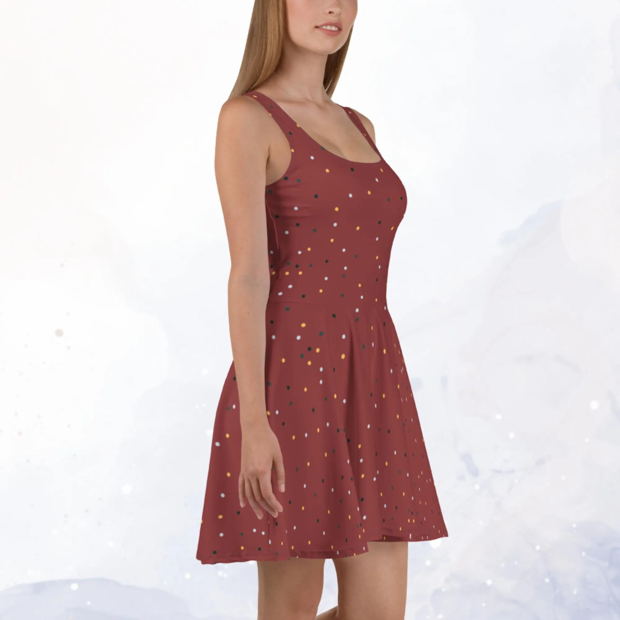 Maroon and Gold Polka Dot Tank Top Skater Circle Dress