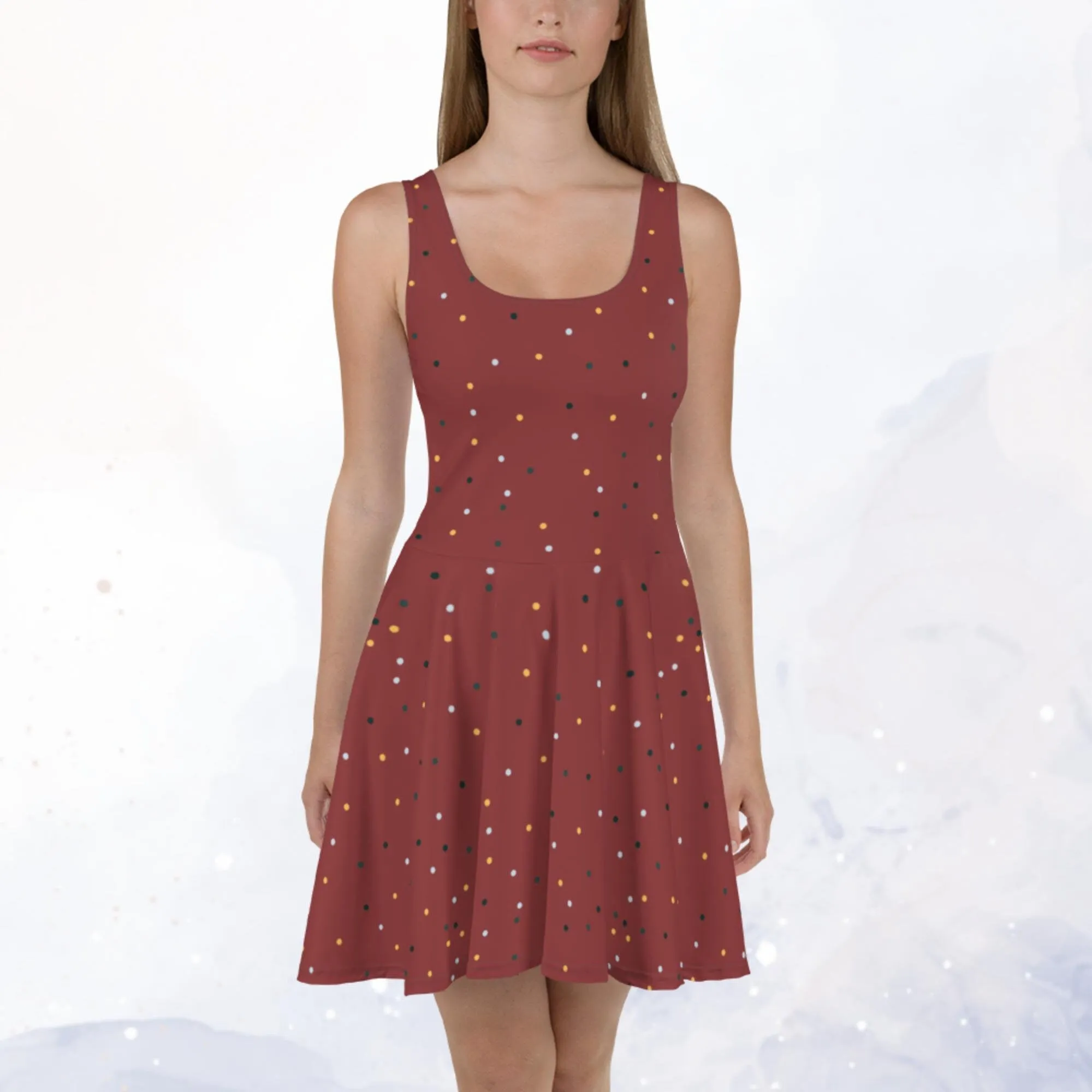 Maroon and Gold Polka Dot Tank Top Skater Circle Dress