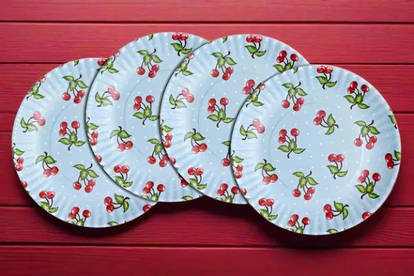 Melamine Cherry Plates/ Set 4