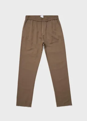 Men's Cotton Linen Drawstring Trouser in Dark Tan