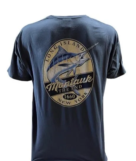 Men's Wild West Montauk The End Marlin Short Sleeve Tee Shirt in Grey