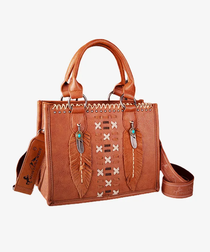 Montana West Whipstitch Feather Tote Bag