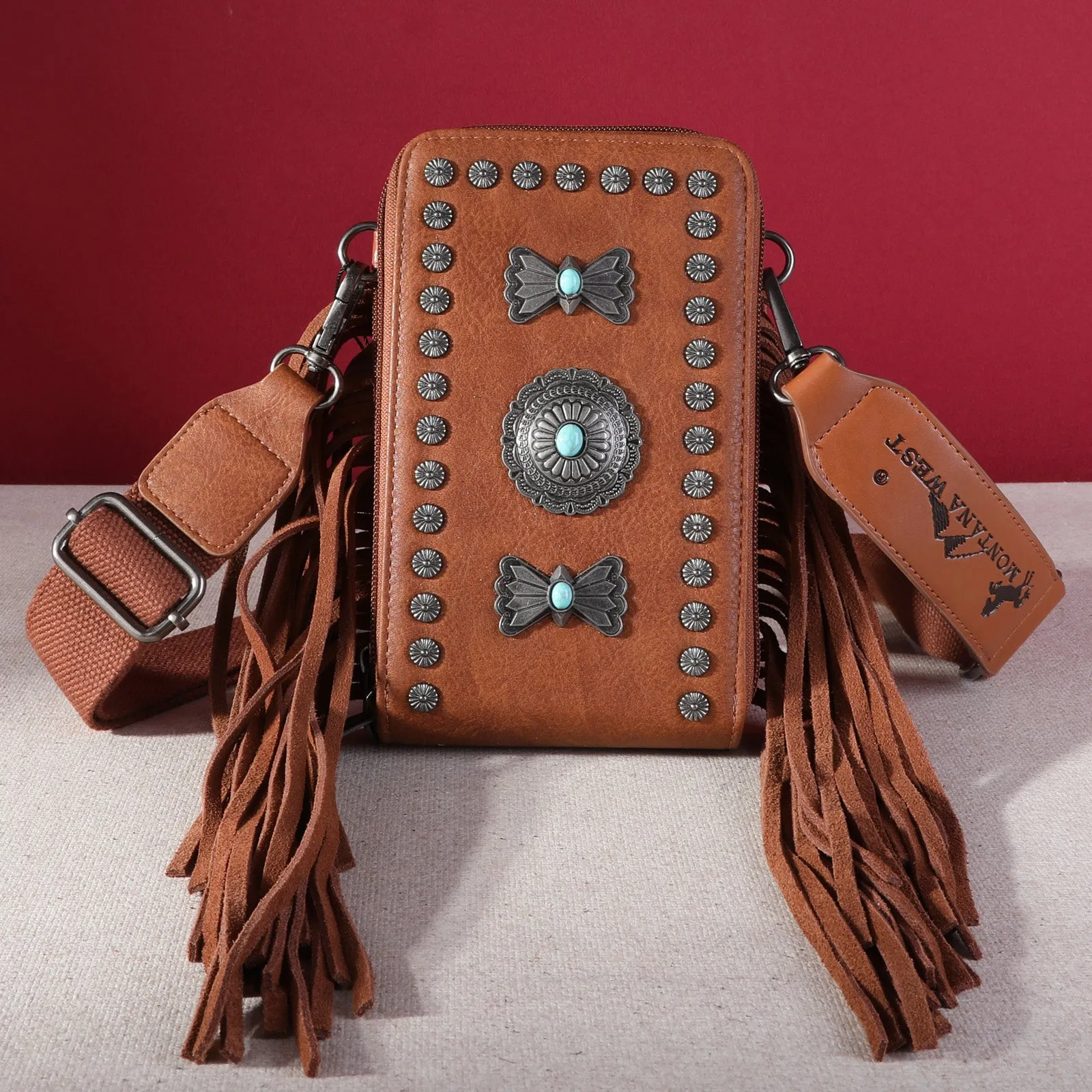 MW1270-183A Montana West  Fringe Mariposa Concho Collection Phone Wallet/Crossbody