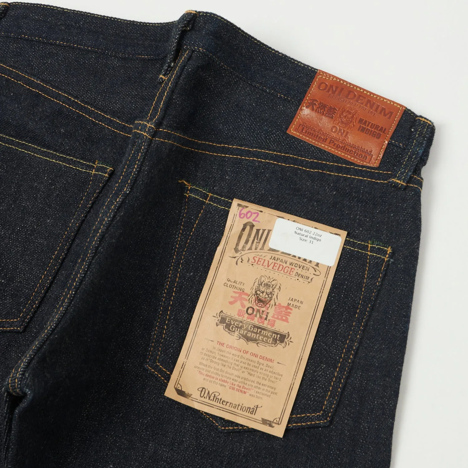 ONI 602 Natural Indigo 22oz Regular Tapered Jean - Raw