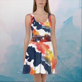 Primary Color Pallet Paint Print Womens Skater Dress