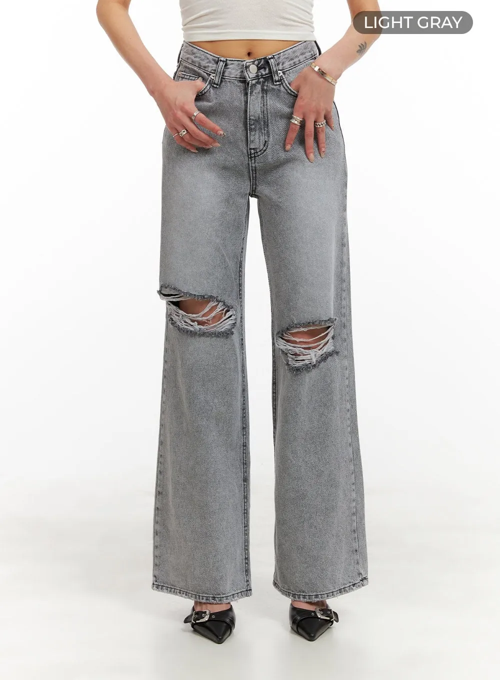 Ripped Loose Fit Bootcut Jeans CY402