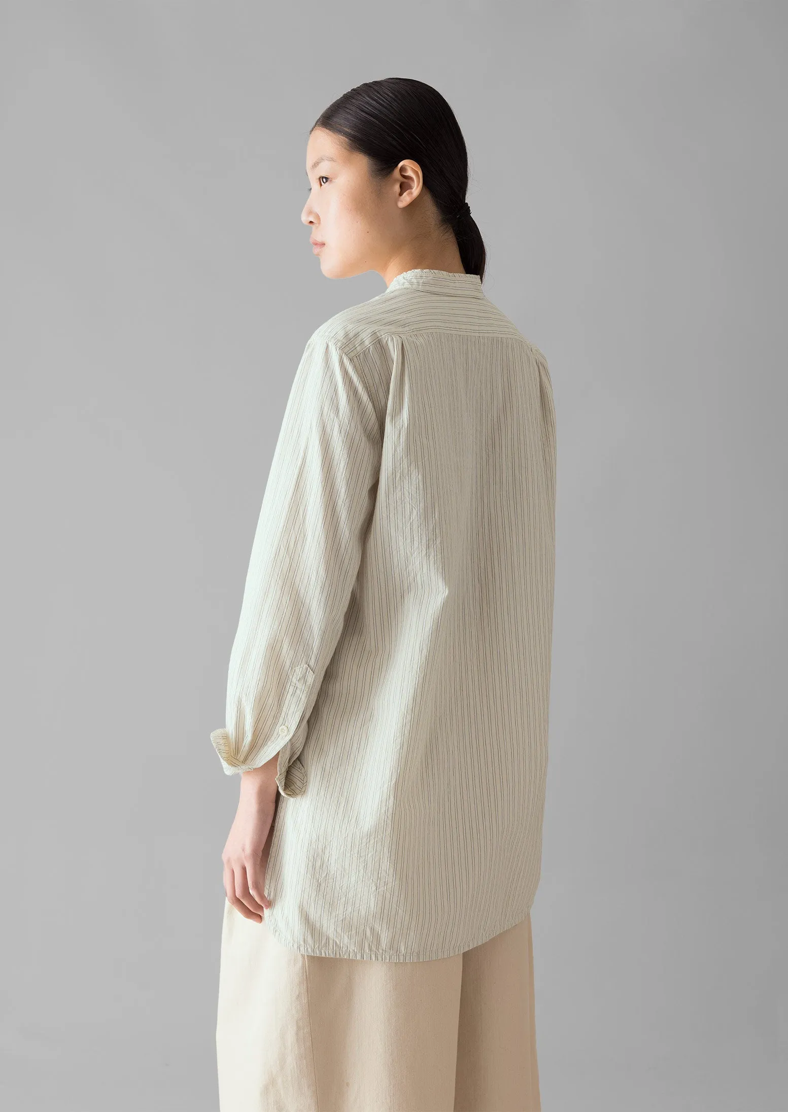 Taro Stripe Cotton Poplin Shirt | Ivory/Golden Olive