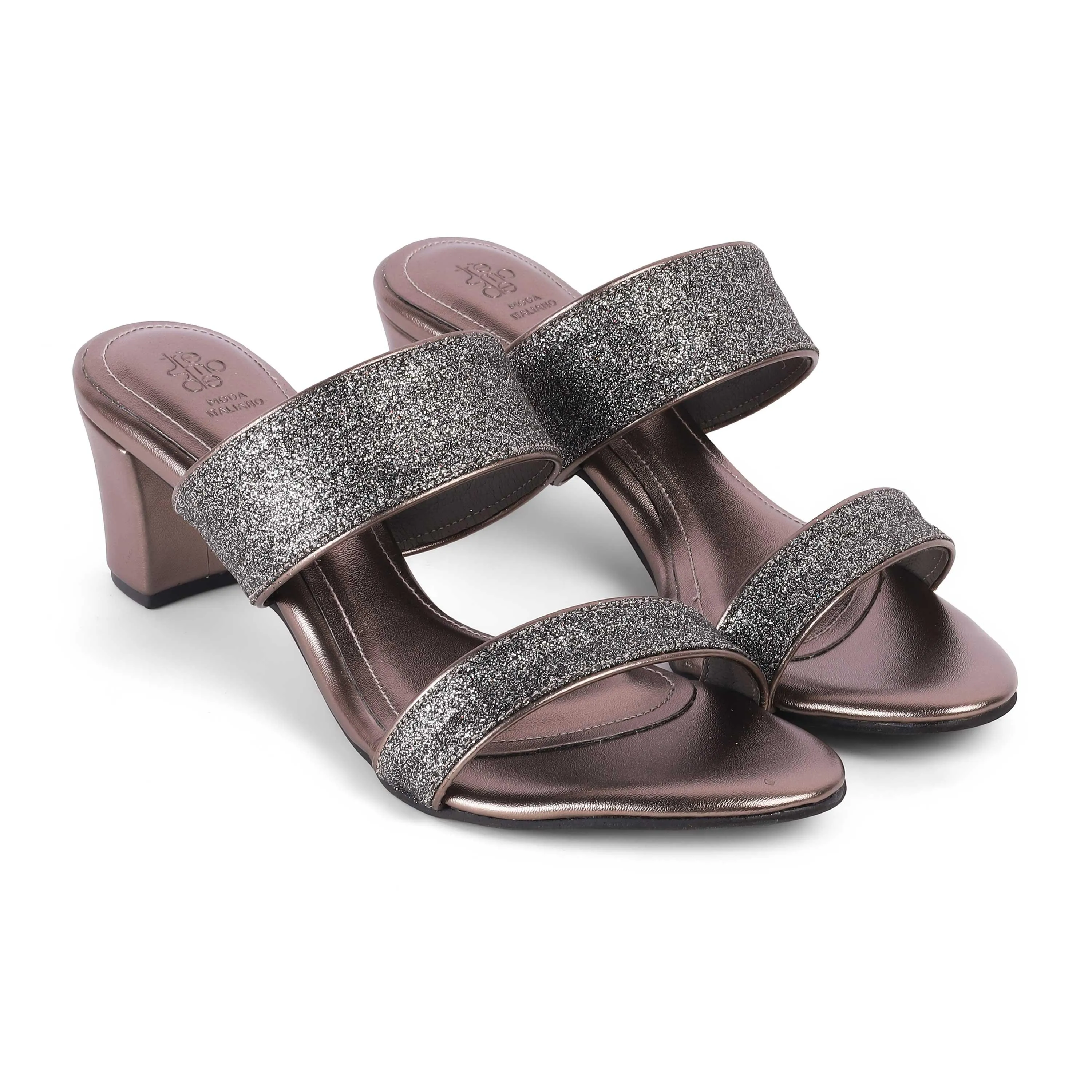 Tresmode Sheen Pewter Women's Dress Block Heel Sandals