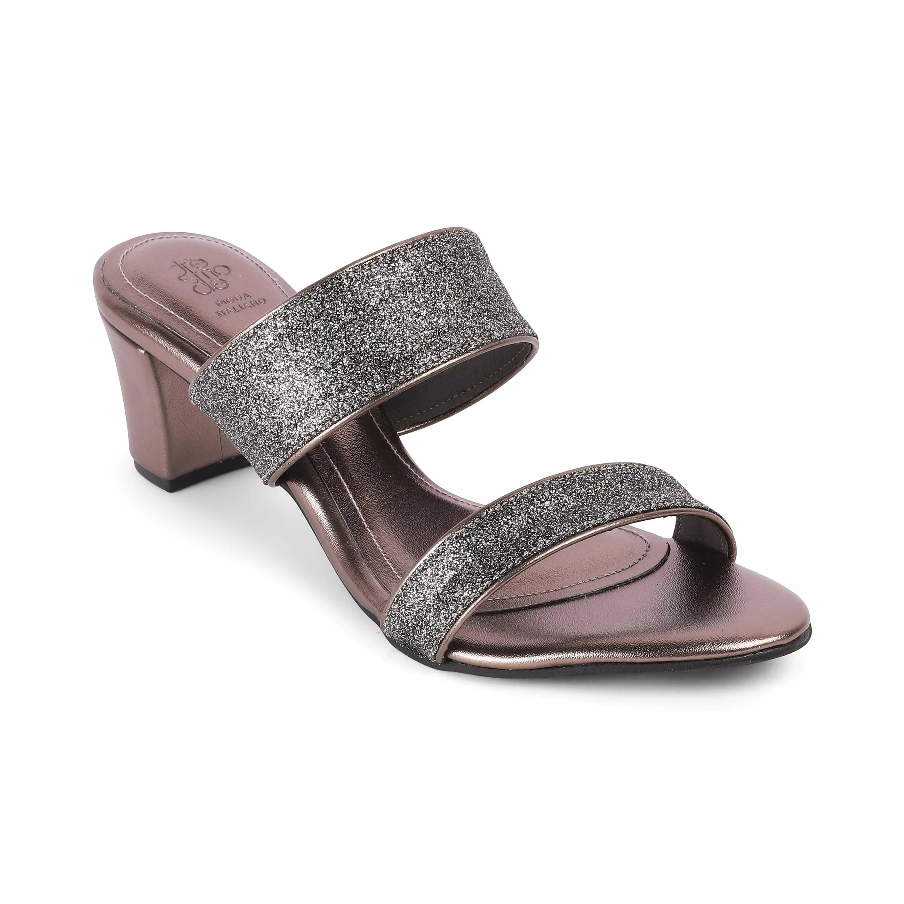 Tresmode Sheen Pewter Women's Dress Block Heel Sandals