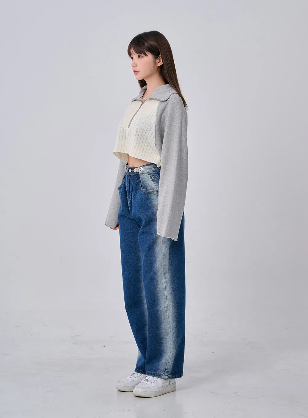 Two Tone Washing Maxi Denim Pants BO24