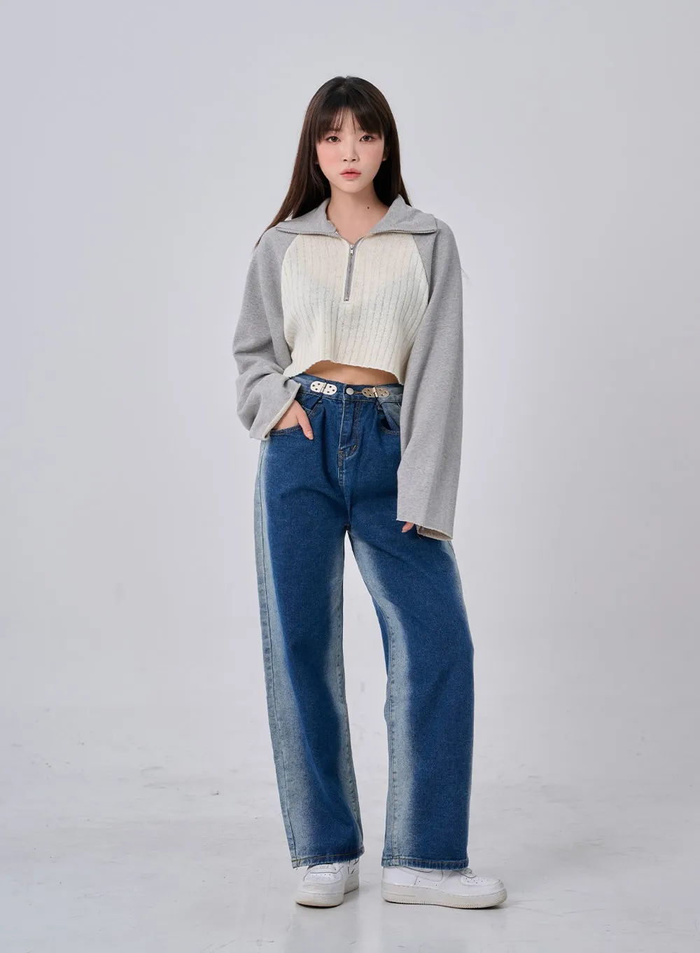 Two Tone Washing Maxi Denim Pants BO24