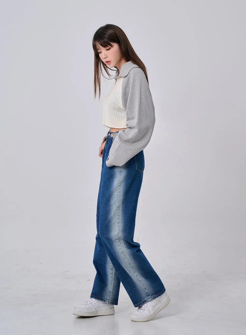 Two Tone Washing Maxi Denim Pants BO24