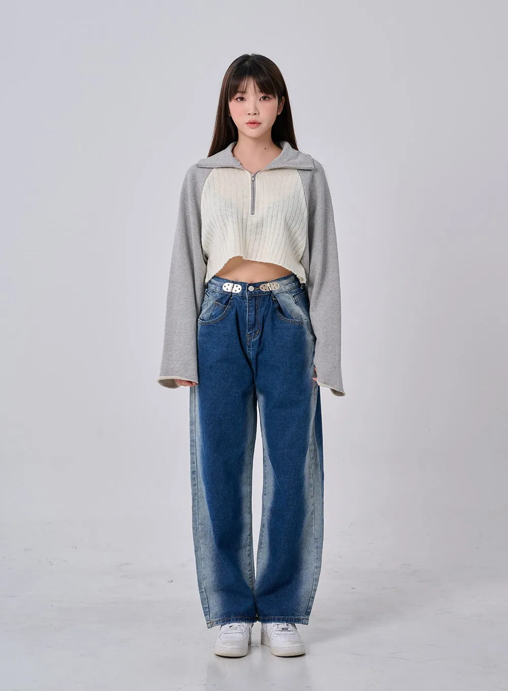 Two Tone Washing Maxi Denim Pants BO24