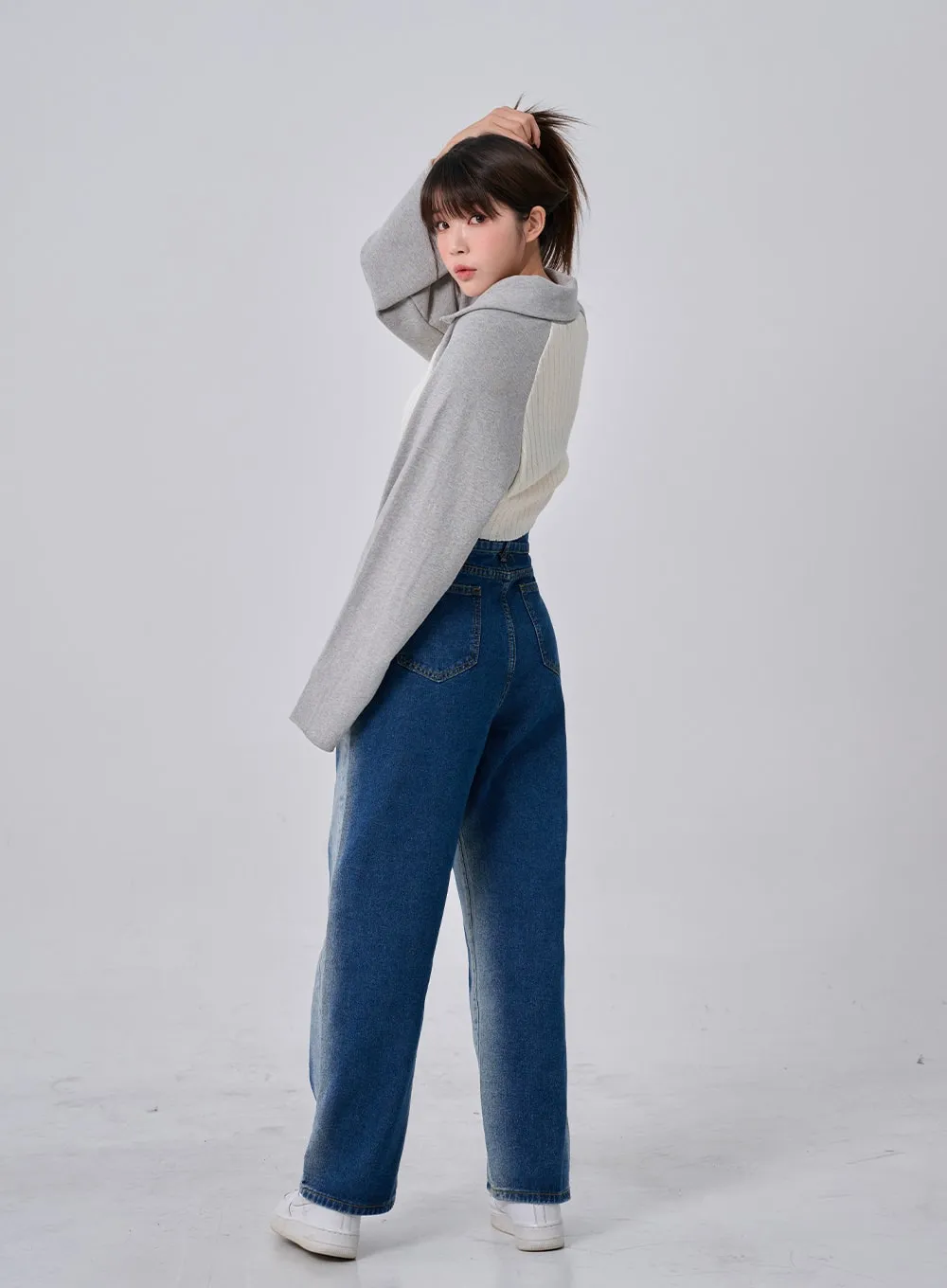 Two Tone Washing Maxi Denim Pants BO24