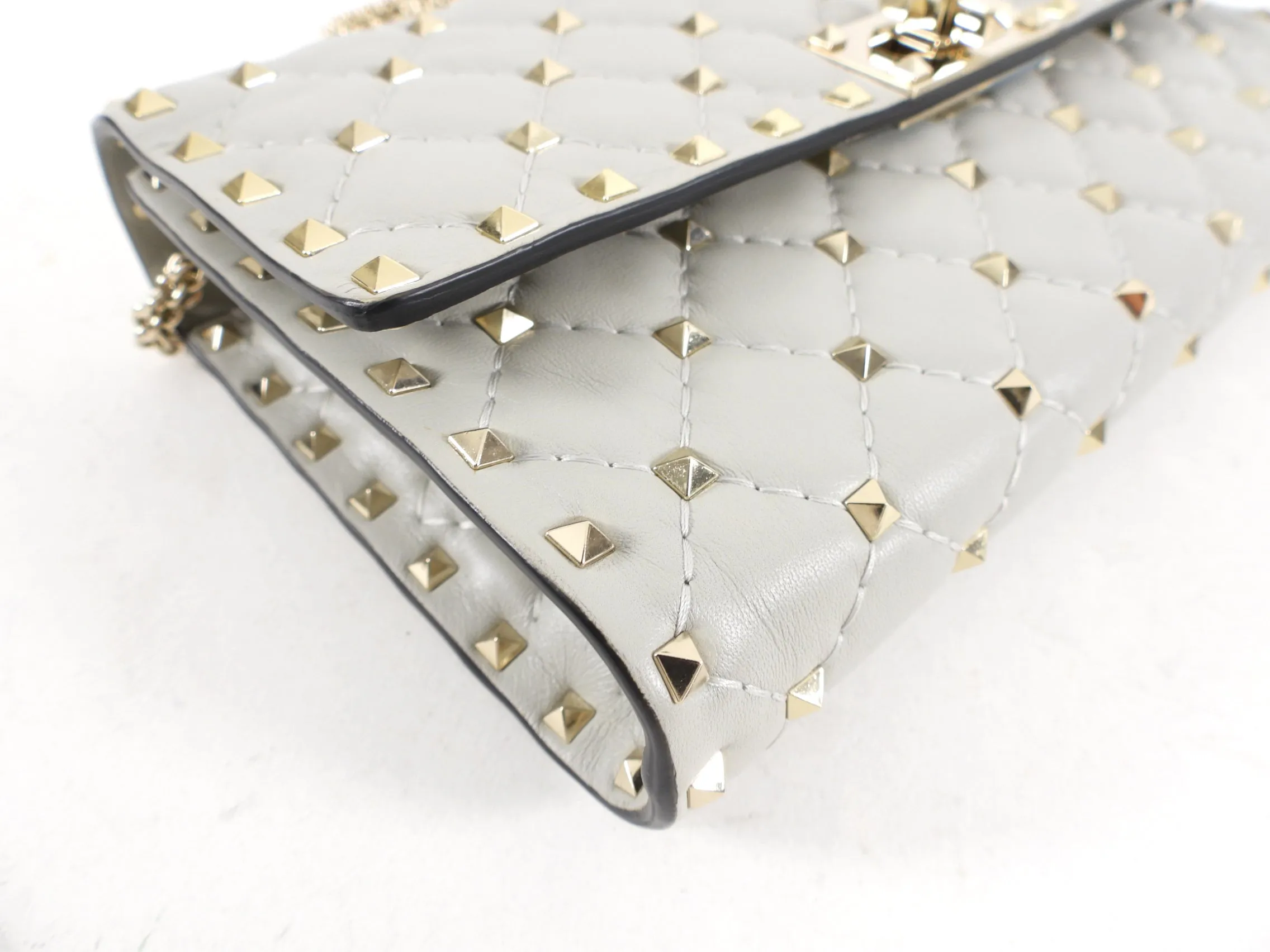 Valentino Light Grey Rock Stud Spike Clutch with Chain