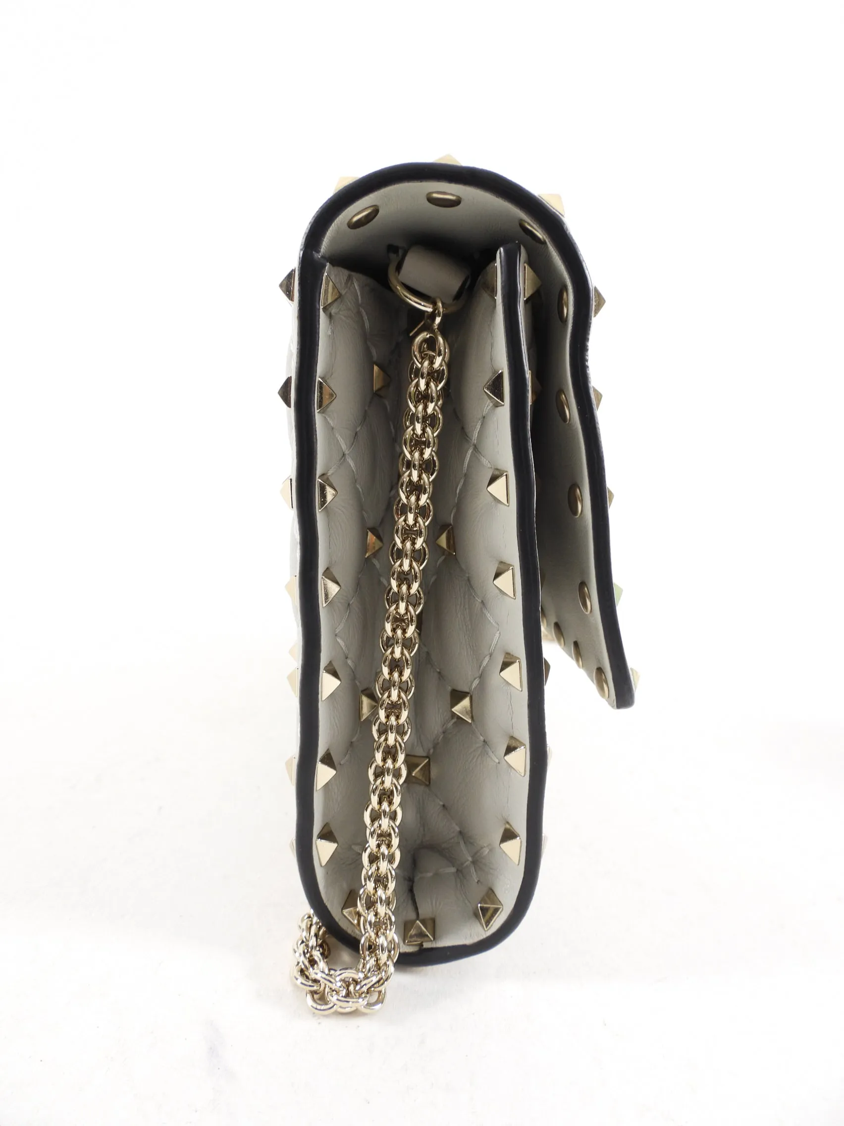 Valentino Light Grey Rock Stud Spike Clutch with Chain