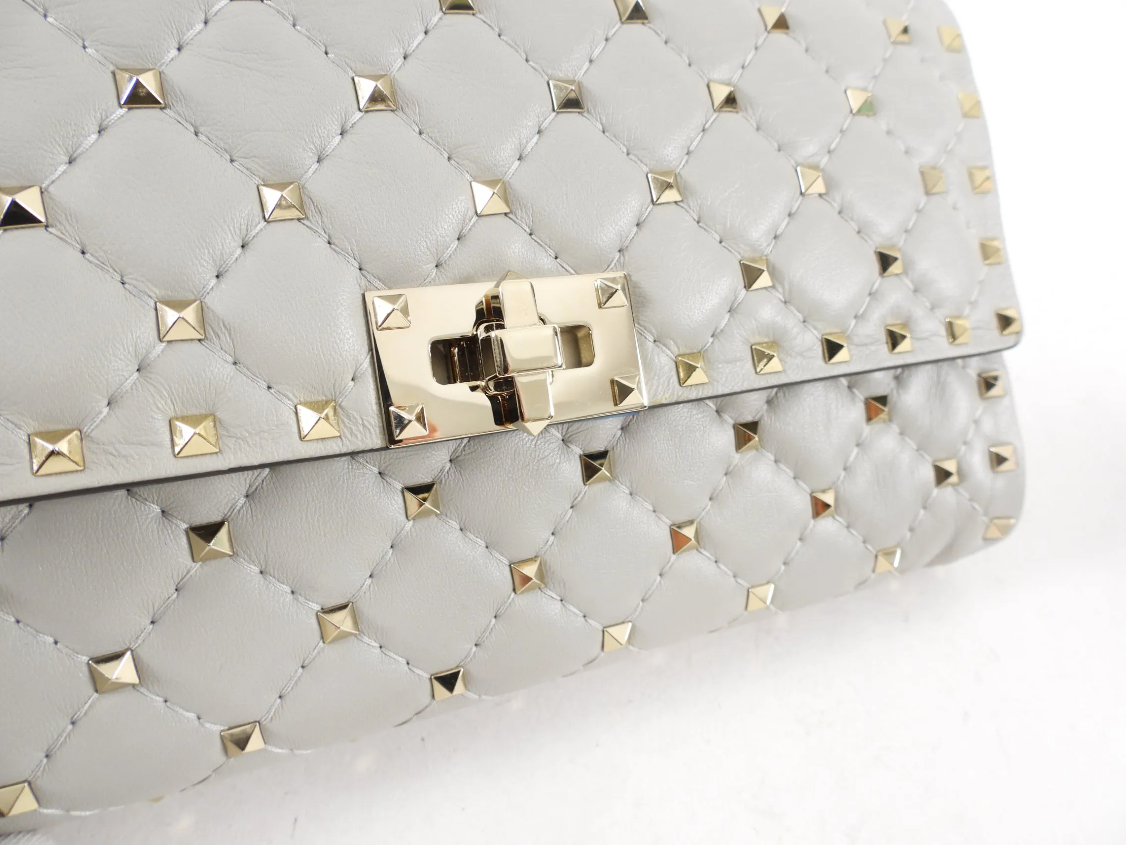 Valentino Light Grey Rock Stud Spike Clutch with Chain